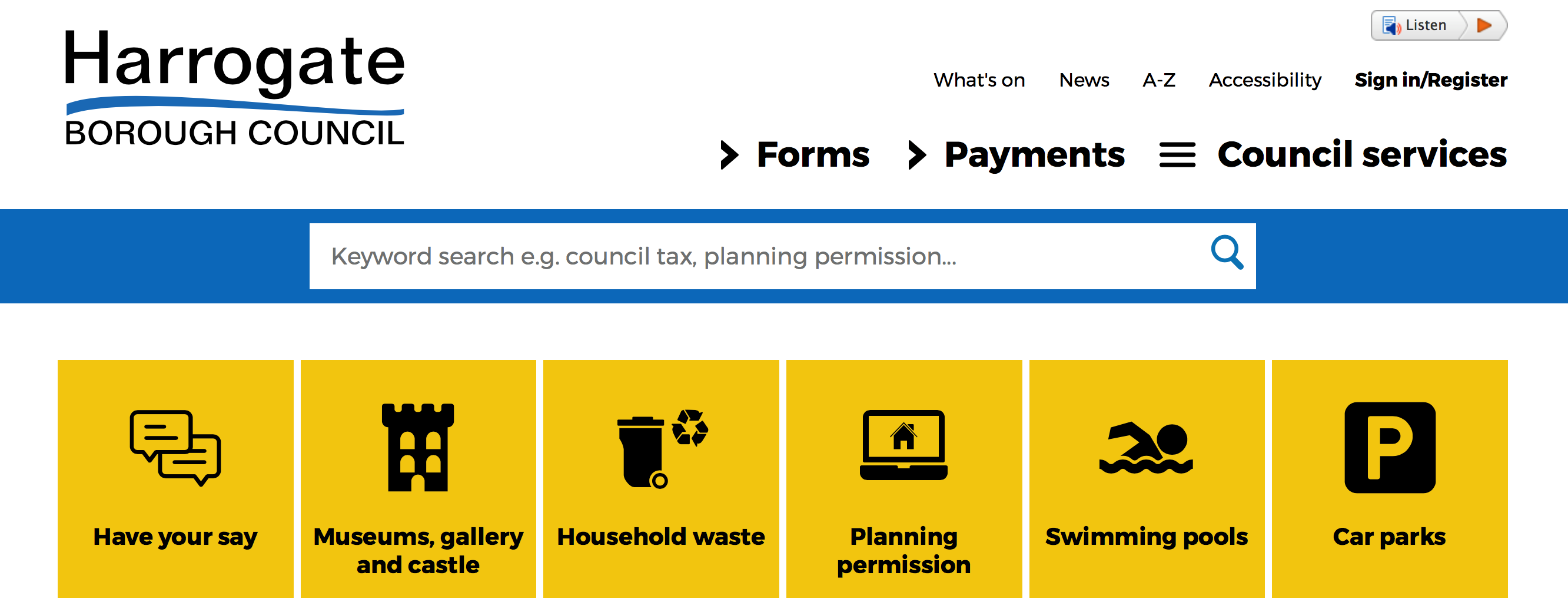 Screenshot of Harrogate Borough Council Homepage