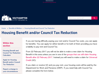 Screenshot for http://www.southampton.gov.uk/benefits-welfare/housing-benefit/