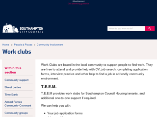 Screenshot for http://www.southampton.gov.uk/people-places/community-involvement/work-clubs.aspx