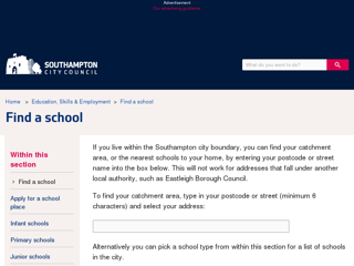 Screenshot for http://www.southampton.gov.uk/schools-learning/find-school/