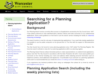 Screenshot for https://www.worcester.gov.uk/planning-application-search