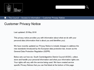 Screenshot for https://www.scambs.gov.uk/privacynotice