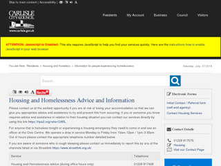 Screenshot for https://www.carlisle.gov.uk/Residents/Housing-and-Homeless/Information-for-the-homeless
