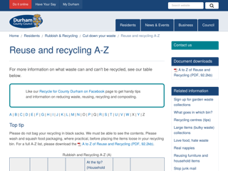 Screenshot for http://www.durham.gov.uk/article/1886/Reuse-and-recycling-A-Z