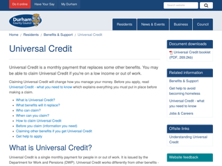 Screenshot for http://www.durham.gov.uk/universalcredit