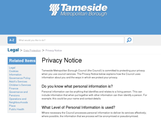 Screenshot for https://www.tameside.gov.uk/privacypolicy