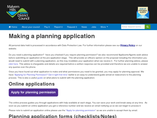 Screenshot for https://www.malvernhills.gov.uk/making-a-planning-application