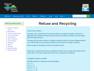 Screenshot for https://www.malvernhills.gov.uk/refuse-and-recycling