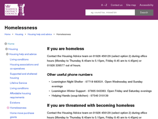 Screenshot for https://www.warwickdc.gov.uk/homelessness