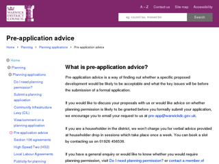 Screenshot for https://www.warwickdc.gov.uk/info/20374/planning_applications/1061/pre-application_advice