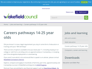 Screenshot for http://www.wakefield.gov.uk/jobs-and-learning/careers-pathways
