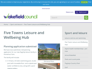 Screenshot for http://www.wakefield.gov.uk/sport-and-leisure/five-towns-leisure-and-wellbeing-hub