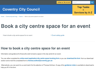 Screenshot for http://www.coventry.gov.uk/info/127/events/2059/book_a_city_centre_space_for_an_event