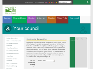 Screenshot for http://www.derbyshiredales.gov.uk/your-council/have-your-say/compliments-and-complaints/compliments-complaints-form