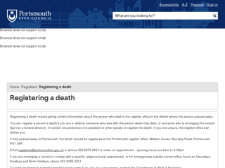 Screenshot for https://www.portsmouth.gov.uk/ext/registrars/registering-a-death