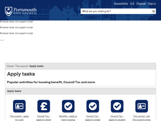 Screenshot for https://www.portsmouth.gov.uk/ext/the-council/apply