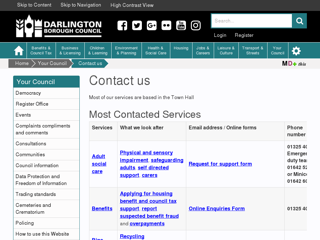 Screenshot for https://www.darlington.gov.uk/your-council/contact-us/