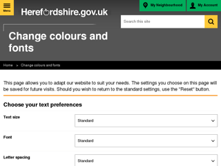 Screenshot for https://www.herefordshire.gov.uk/accessibility/settings