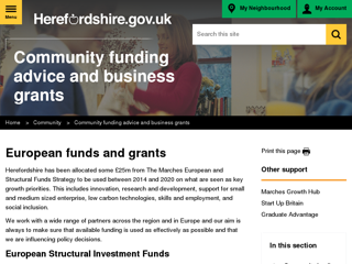 Screenshot for https://www.herefordshire.gov.uk/info/200139/community/393/community_funding_advice/2
