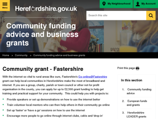 Screenshot for https://www.herefordshire.gov.uk/info/200139/community/393/community_funding_advice_and_business_grants/6