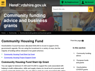 Screenshot for https://www.herefordshire.gov.uk/info/200139/community/393/community_funding_advice_and_business_grants/9