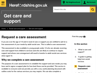 Screenshot for https://www.herefordshire.gov.uk/info/200147/social_care_and_support/296/get_care_and_support/3