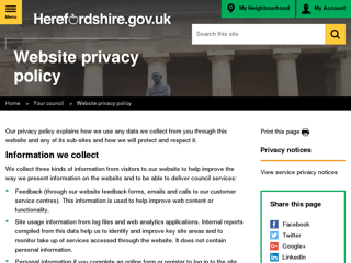 Screenshot for https://www.herefordshire.gov.uk/info/200148/your_council/404/website_privacy_policy