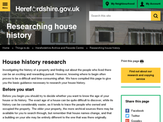 Screenshot for https://www.herefordshire.gov.uk/info/200164/herefordshire_archive_and_records_centre/714/researching_house_history