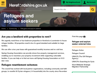 Screenshot for https://www.herefordshire.gov.uk/refugees