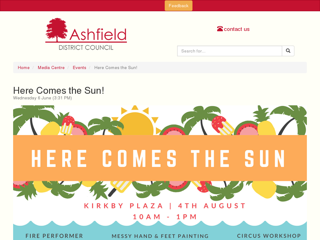 Screenshot for https://www.ashfield.gov.uk/mediacentre/events/here-comes-the-sun/