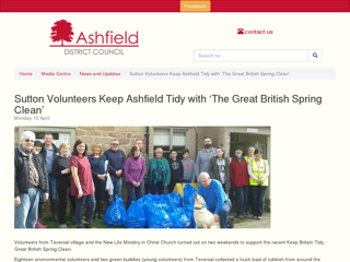 Screenshot for https://www.ashfield.gov.uk/mediacentre/news-and-updates/sutton-volunteers-keep-ashfield-tidy-with-the-great-british-spring-clean/