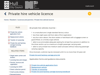 Screenshot for http://www.hull.gov.uk/resident/licences-and-permits/private-hire-vehicle-licence