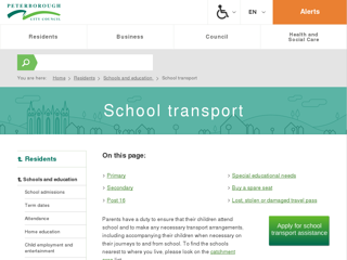 Screenshot for https://www.peterborough.gov.uk/residents/schools-and-education/school-transport/