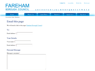 Screenshot for http://www.fareham.gov.uk/resources/emailpage.aspx?url=%2fintro.aspx