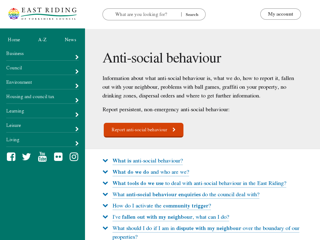 Screenshot for http://www2.eastriding.gov.uk/living/crime-and-community-safety/anti-social-behaviour/