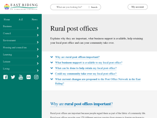 Screenshot for http://www2.eastriding.gov.uk/living/rural-life/rural-services/rural-post-offices/