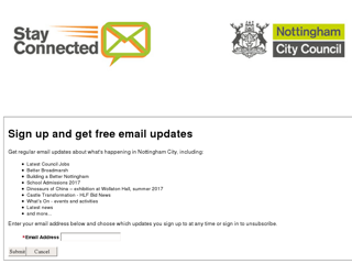 Screenshot for http://www.nottinghamcity.gov.uk/static/stayconnected/govdelivery.htm