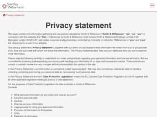Screenshot for http://smithandwilliamson.com/en/footer-pages/privacy-statement