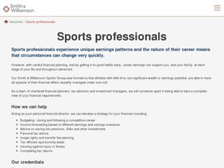 Screenshot for http://smithandwilliamson.com/en/industries/sports-professionals