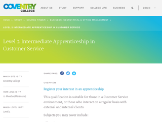 Screenshot for http://www.coventrycollege.ac.uk/study/courses/level-2-intermediate-diploma-in-customer-service-apprenticeship/