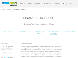 Screenshot for http://www.coventrycollege.ac.uk/support/financial-support/