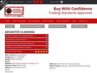 Screenshot for https://www.buywithconfidence.gov.uk/profile/advantex-cleaning/6319/