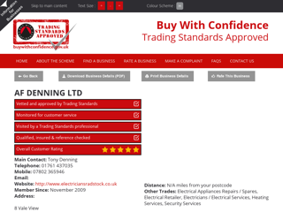 Screenshot for https://www.buywithconfidence.gov.uk/profile/af-denning-ltd/6320/