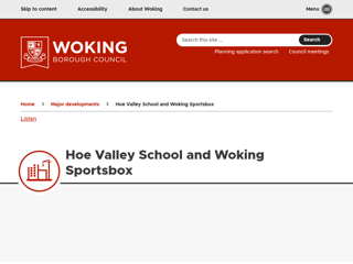 Screenshot for https://www.woking.gov.uk/major-developments/hoe-valley-school-and-woking-sportsbox
