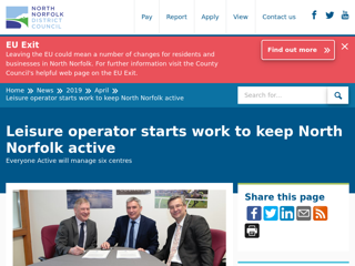 Screenshot for https://www.north-norfolk.gov.uk/news/2019/april/leisure-operator-starts-work-to-keep-north-norfolk-active/