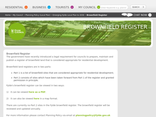 Screenshot for http://www.fylde.gov.uk/council/planning-policy--local-plan-/local-development-framework/brownfield-register/