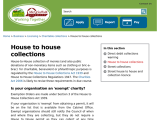 Screenshot for https://www.midsuffolk.gov.uk/business/licensing/charitable-collections/house-to-house-collections/