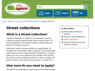 Screenshot for https://www.midsuffolk.gov.uk/business/licensing/charitable-collections/street-collections/