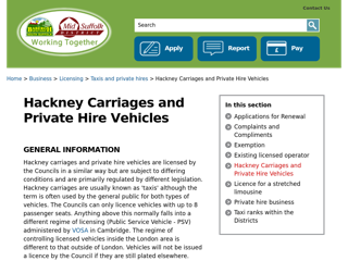 Screenshot for https://www.midsuffolk.gov.uk/business/licensing/taxis-and-private-hires/hackney-carriages-and-private-hire-vehicles/