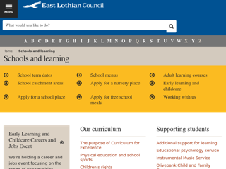 Screenshot for https://www.eastlothian.gov.uk/info/210557/schools_and_learning